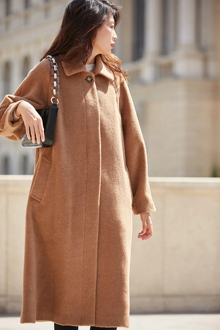 Осеннее и зимнее Новое шелковое бархатное свободное теплое длинное шерстяное пальто для женщин