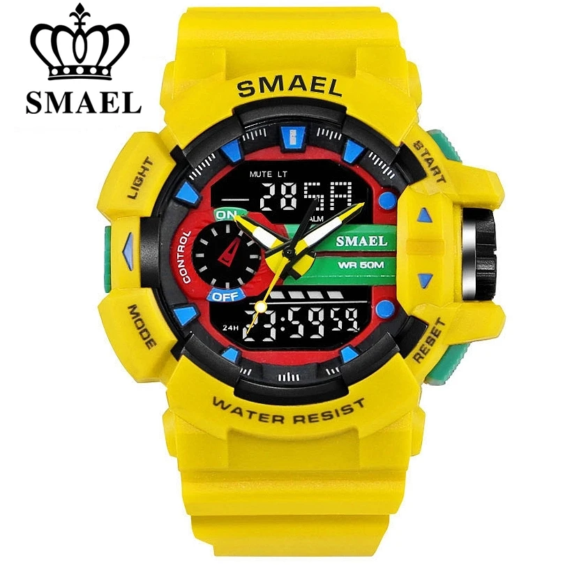  SMAEL Men Sports Watch Military Watches LED Quartz Dual Display Waterproof Outdoor Sport Men's Wris