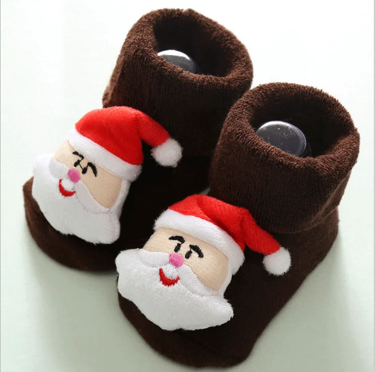 Рождественские Зимние Нескользящие теплые носки для маленьких мальчиков и девочек; тапочки; носки