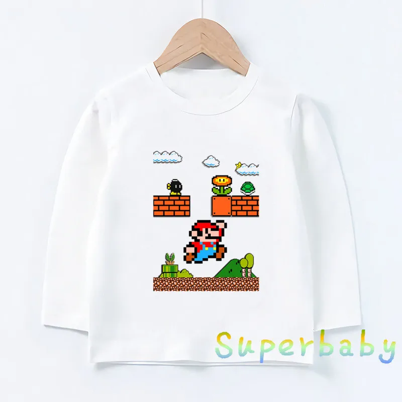 Детская футболка с принтом «Super Mario Bros» Забавные топы с рисунком для маленьких мальчиков и девочек, детская футболка с длинными рукавами LKP5222
