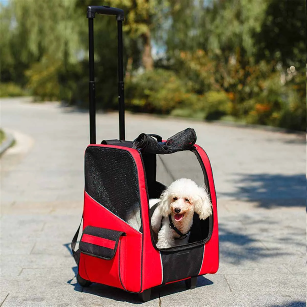Переноска на коляску для собак, для путешествий, для собак, для собак, рюкзак для прогулок, чемодан на колесиках, четыре колеса, дышащая переносная тележка для переноски, сумка для переноски