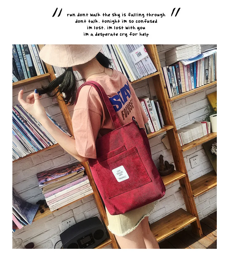 2021 New Literary Canvas Bag Women's Single Shoulder Messenger College Style Student Portable Corduroy Handbag