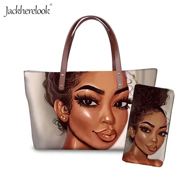 

Jackherelook Black Art Afro Print Leather Messenger Bag African Girls Large Hand Bag with Coin Bag Lady's Daily Phone Bag Purse