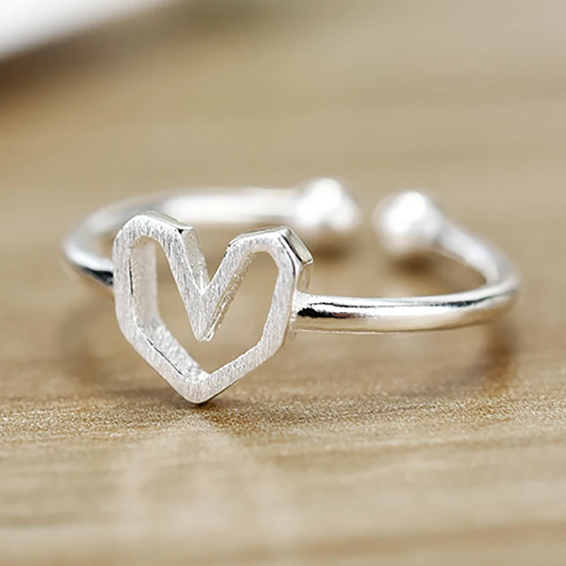 

Simple Fashion Heart Love 925 Sterling Silver Adjustable Promise Ring For Women Small Sweet Dainty Trendy Jewelry Wholesale