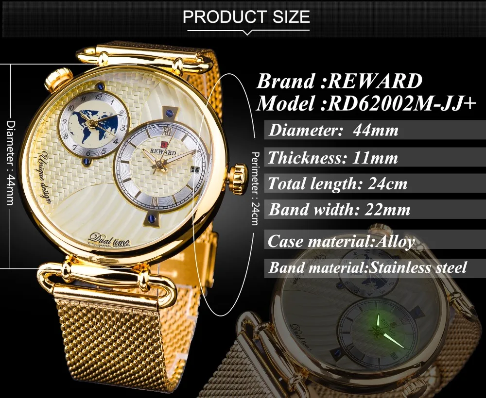 Men Watches 2020 Luxury Top Brand REWARD Gold Watch for Business Quartz Waterproof Wristwatch with Gift Box Montre Homme