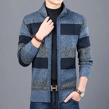 Thick 2021 Sweater Warm Stripe Collar Clothes Cardigan Keep Men Autumn Stand Winter Casual Fashion Classic Style Business Brank