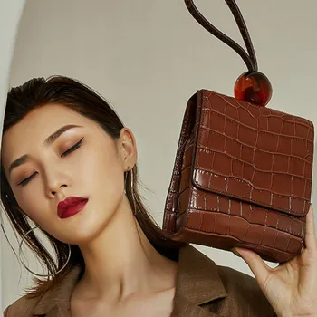 

Crocodile Pattern Women's Bag 2020 New Style Leather Ball Pure Color Single Shoulder Handbag Oblique Genuine Leather Mini Bag