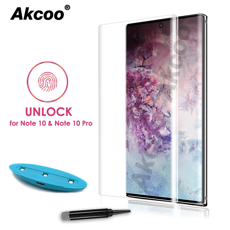 10D Akcoo Note 10 УФ стекло для защиты экрана с разблокировкой по отпечатку пальца Samsung Galaxy S10 Plus S8 9 5G стеклянная