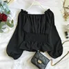 2020 Autumn Chiffon White Blouse Shirt Off Shoulder Crop Top Long Sleeve Blouses Ruffles Solid Sexy Blusa Mujer Black Tops 1