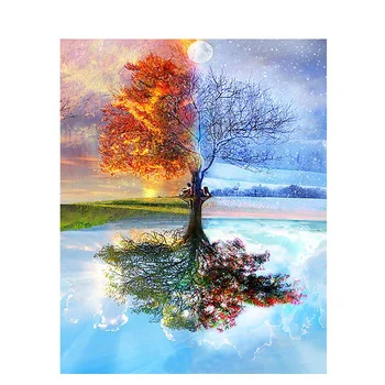 

Painting By Numbers DIY Dropshipping 20x40 40x60cm Magical Four Seasons Tree Scenery Canvas Wedding Decoration Art picture Gift
