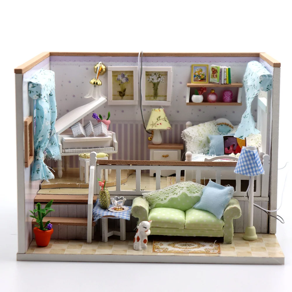 DIY Мини Кукольный дом 3D светодиодный деревянный миниатюрный дом с мебельным комплектом светильник для детей подарки на день рождения Любовь подарки без пылезащитного покрытия - Цвет: 6
