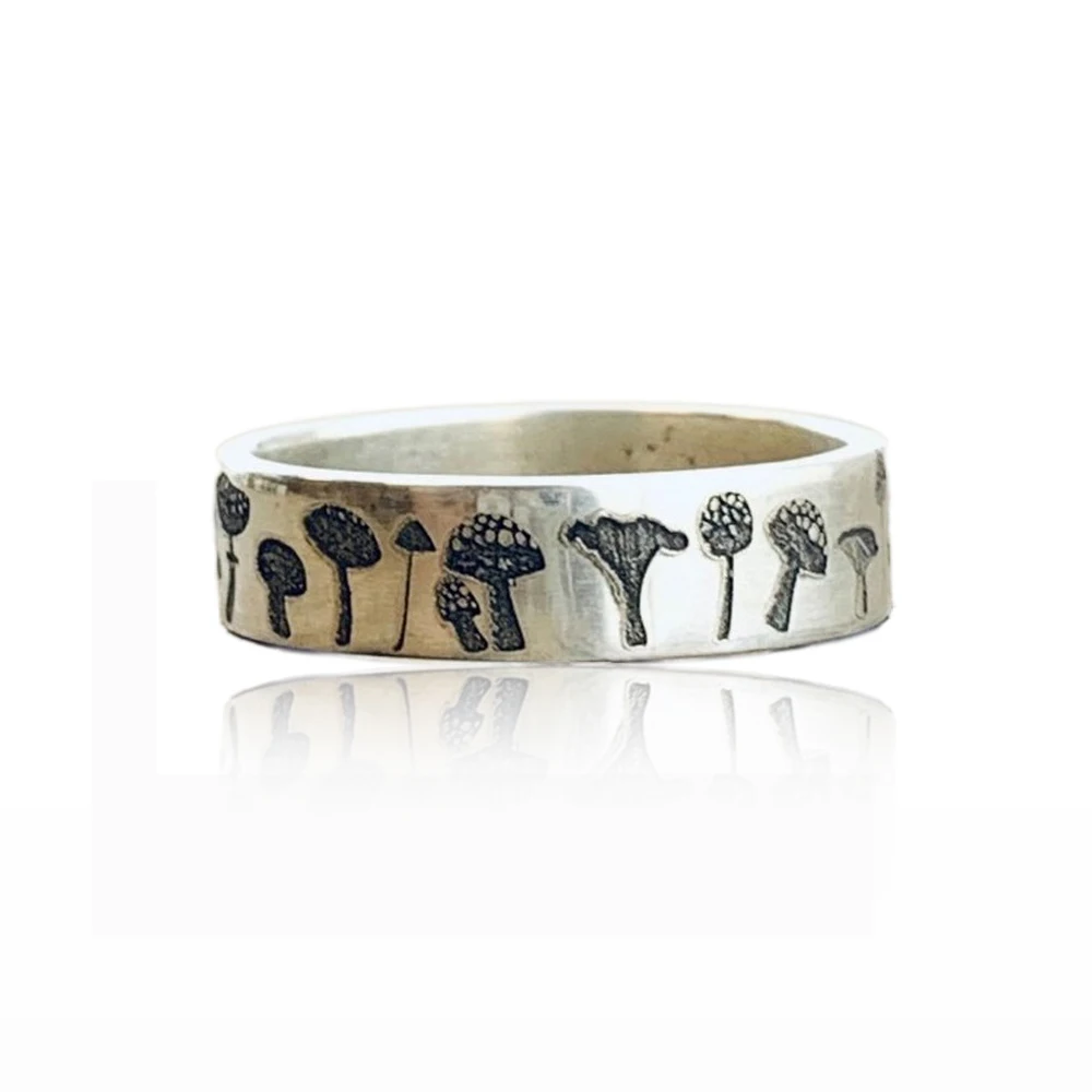 Finger Ring Wedding Ring For Women Girls Bohemian Handmade Carved Flower Vintage Mushroom