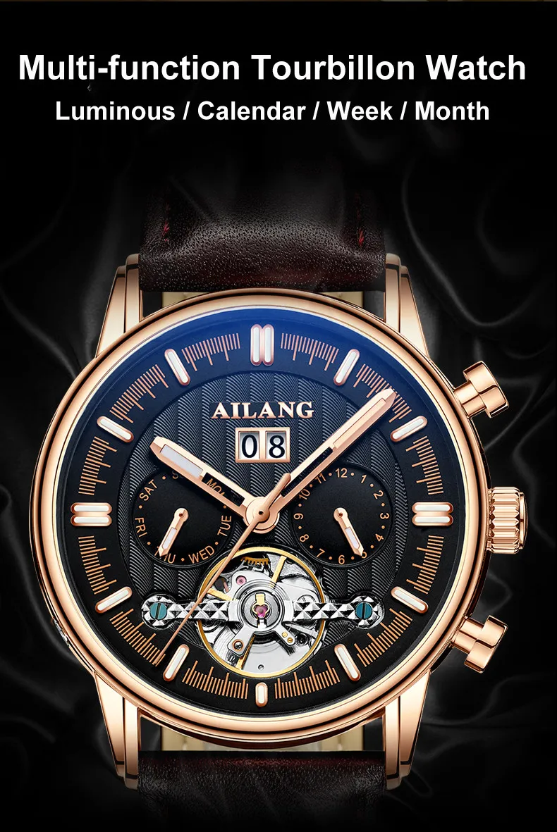 Топ люксовый бренд Tourbillon Мужские автоматические механические часы кожаные мужские s часы спортивные военные часы водонепроницаемые мужские часы