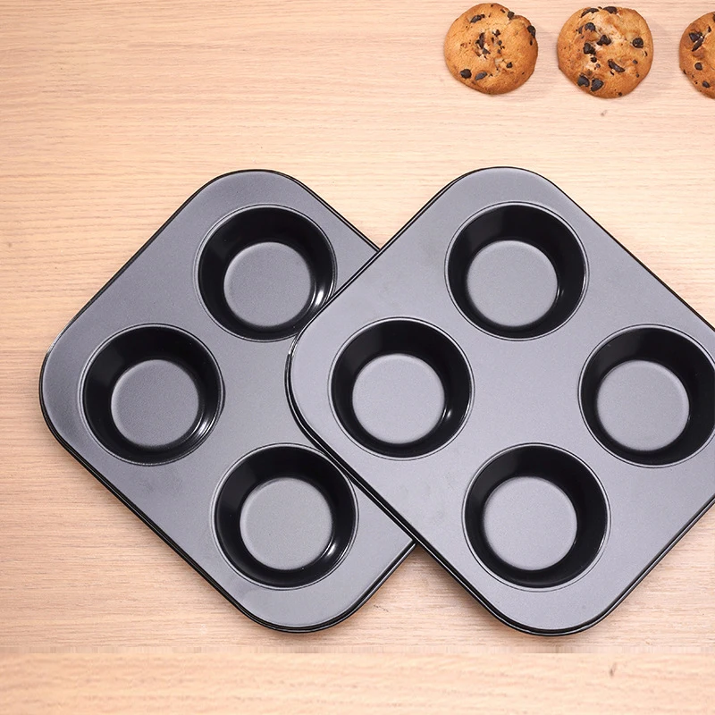 4 Holes Non-Stick Cupcake Baking Tray Carbon Steel Muffin Pan Cake Mould Egg Tart Baking Mold Round Biscuit Pan Kitchen Bakeware