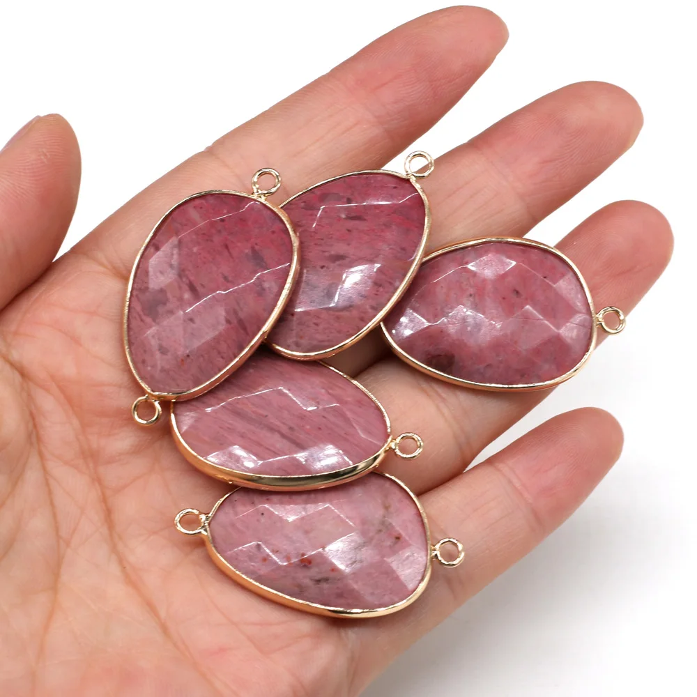 

2pcs Section Natural Stone Water Drop Shape Faceted Dialogite Double Hole Connector Charm for Jewelry Making Necklace Bracelet