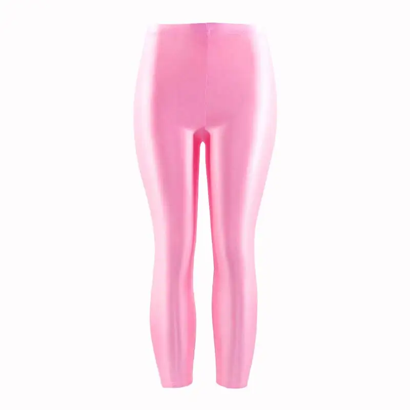 Women Pant For Girl Spandex Shiny Solid Color Fluorescent Leggings Casual Elastic High Quality Large Size 1PC Trousers New - Цвет: Light pink