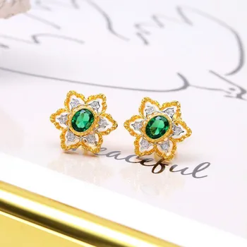 

CMAJOR Sterling Silver Fine Jewelry S925 Solid Snowflake Green CZ Vintage Elegant Court Stud Earrings Gift For Women