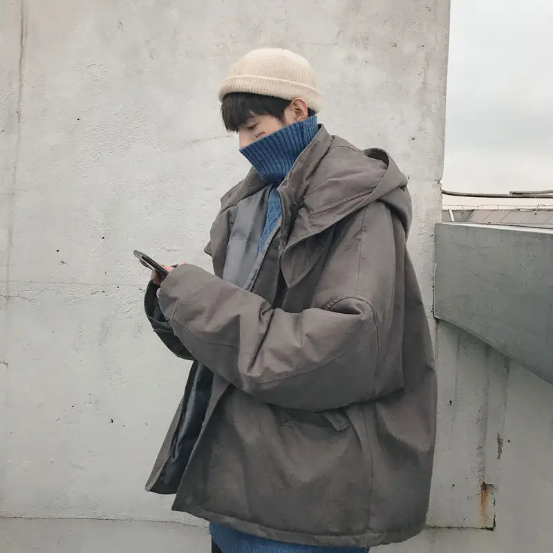 

2020 Winter New Youth Popular Hong Kong Style Pure Color Loose Korean Thick Hooded Cotton-padded Jacket Fashion Casual Top