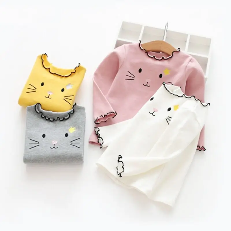 Baby Girl T-Shirt Clothes Tops Bottoming Cute Cat Cotton Style Solid Long Sleeve Spring Casual Fashion Top |