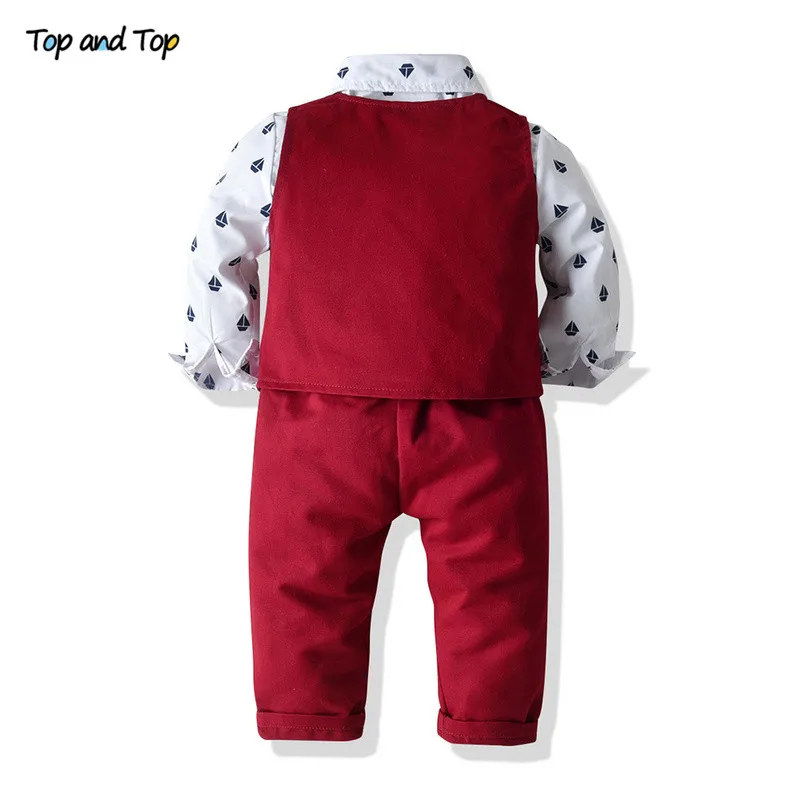 Boys Clothing Set Cotton Long Sleeve Bowtie Shirt + Waistcoat + Pants 3Pcs Kids Casual