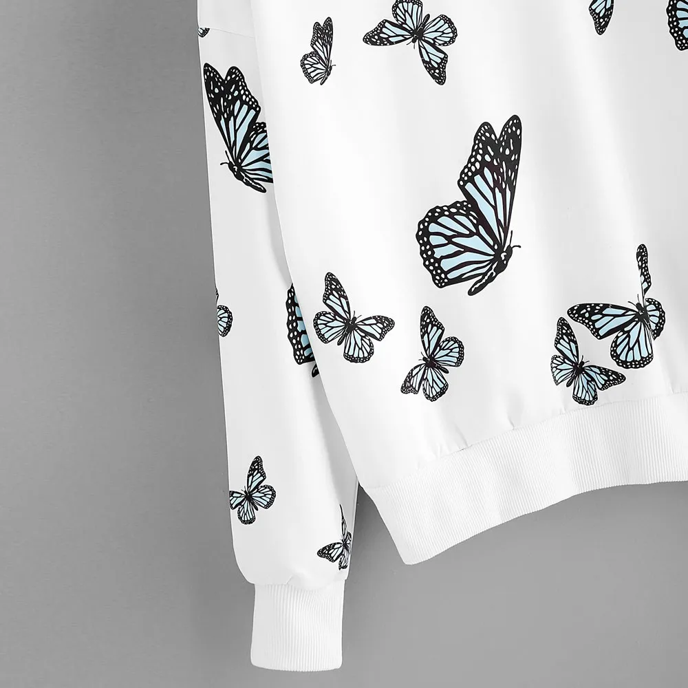 JAYCOSIN Модные женские повседневные Простые рубашки Бабочка печать длинный рукав удобный однотонный мягкий Роскошная блуза Топ