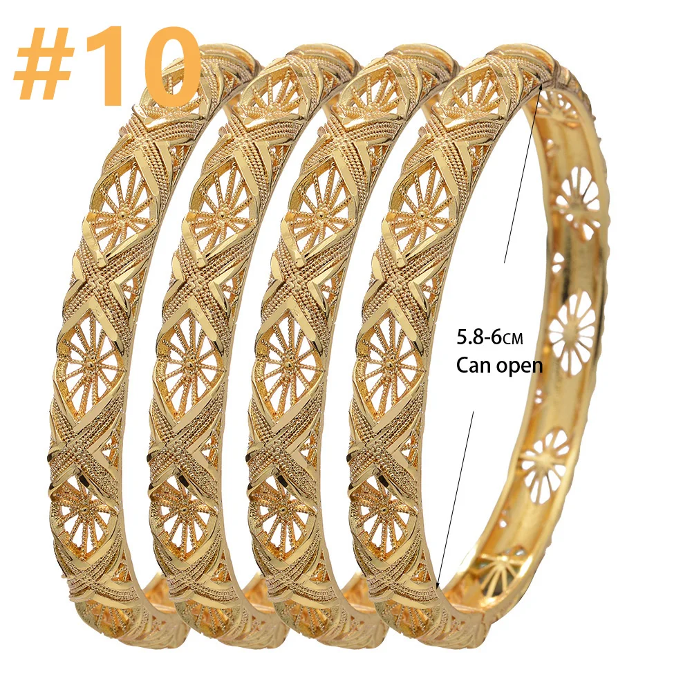 4 adet/grup Dubai 24k altın renk bilezik kadınlar için afrika gelin düğün takı hediyeler