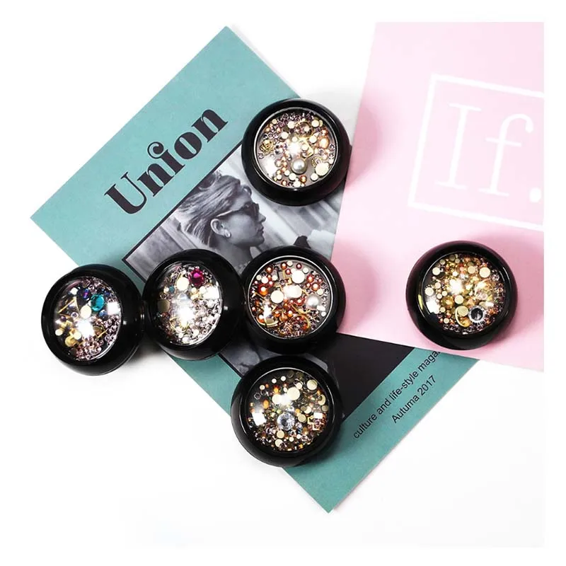 

3D Nail Art Rhinestones Pearl Stones Diverse DIY Gems Alloy Circle Charming Mixed Nails Art Decoration Jewelry Gel Glitter