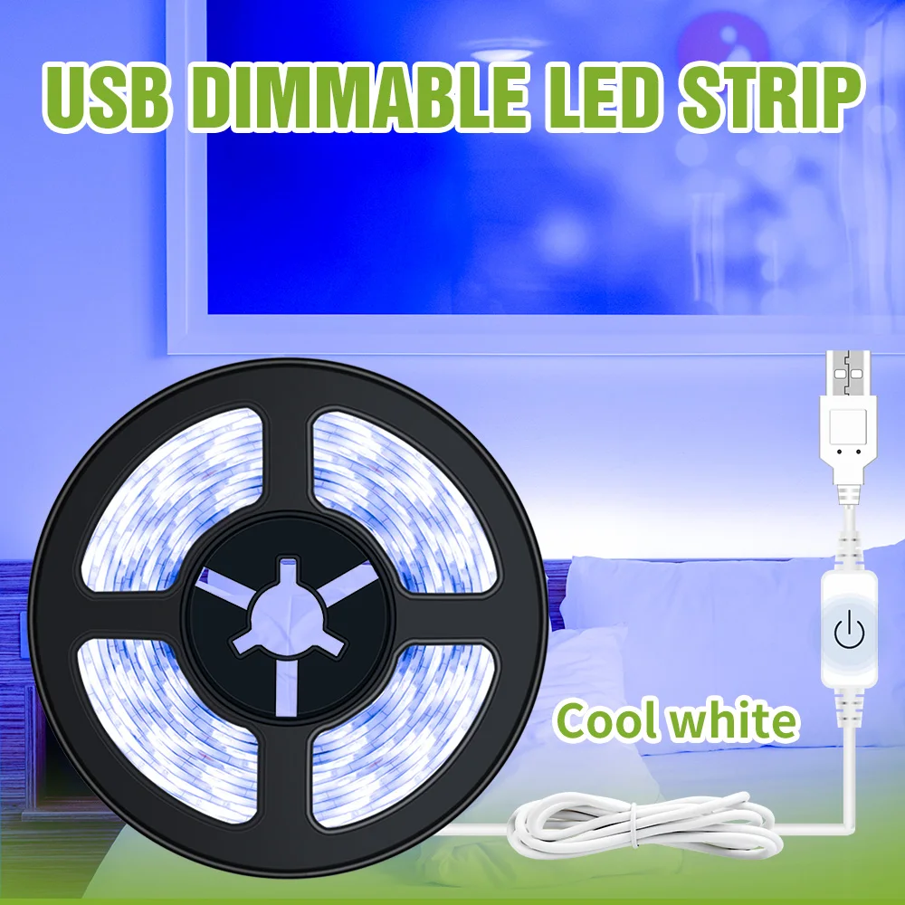 Cold White Светодиодная лента с USB 5 В, зеркальный светильник, бесступенчатая лампа с регулируемой яркостью для шкафа, 50 см, 1 м, 2 м, 3 м, 4 м, 5 м, водонепроницаемый Светодиодный светильник для ванной, светодиодный настенный светильник - Испускаемый цвет: Cold White
