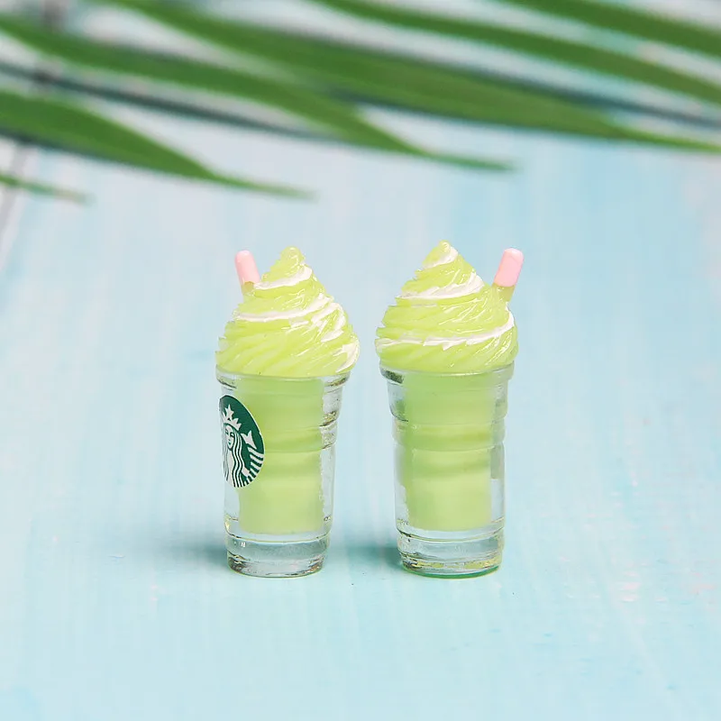 10 шт. Frappuccino, соломенная чашка, чашка для мороженого, дополнение для пушистой слизи, амулеты, полимерные принадлежности, аксессуары, глина для моделирования, детские игрушки - Цвет: 3PCS Green