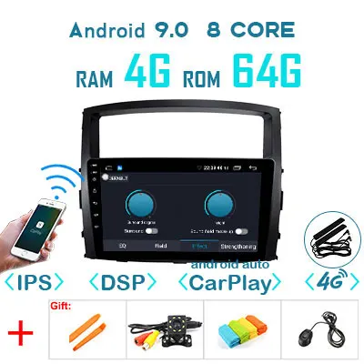 1280*720P Android 9,0 4G 64G Carplay Авто gps радио для MITSUBISHI PAJERO V97 V93 2006- мультимедиа DSP ips экран без DVD - Цвет: 4G64G carplay NO C