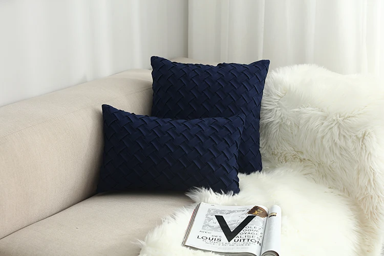 F Blue Cushion Cover Soft Faux Suede Home Decorative Navy Pillow Cover Woven Pattern Green 45x45cm/30x50cm - Цвет: F