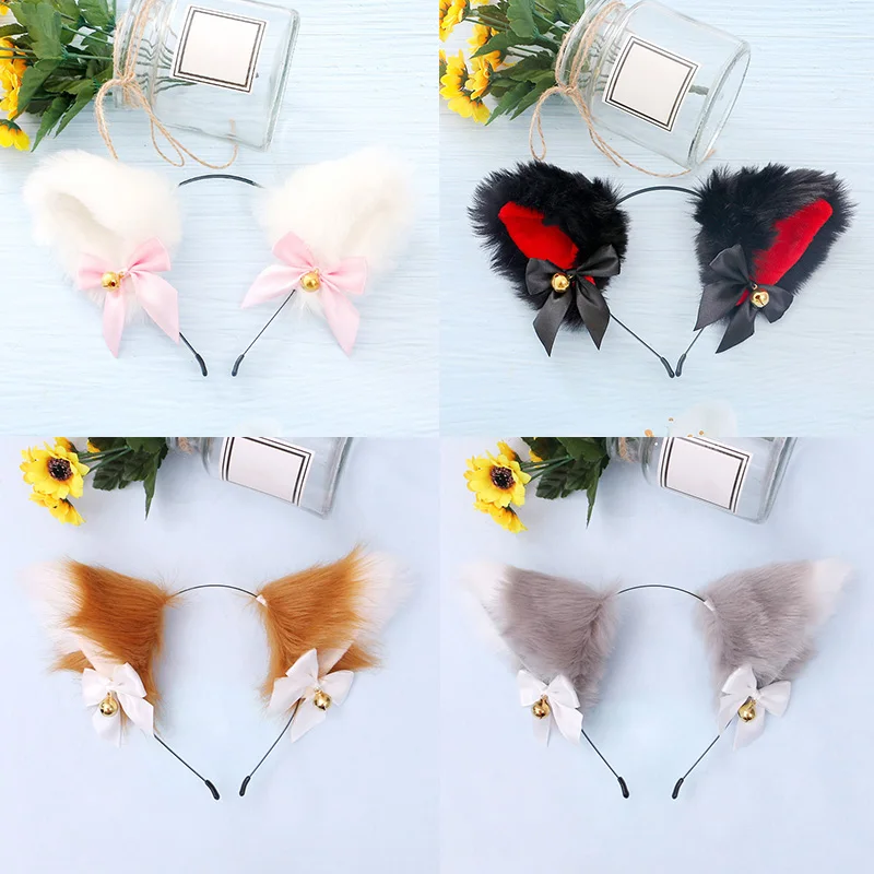 15 Colors Beautiful Masquerade Halloween Cat Ears Cosplay Cat Ear Party Costume Bow Tie Bell Headwear Headband Hair Accessories