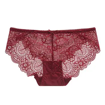 

Plus Size Fashion Sexy Lace High Quality Women's Panties Breathable Seamless Briefs Female Underwear Solid Color Bow Lingerie