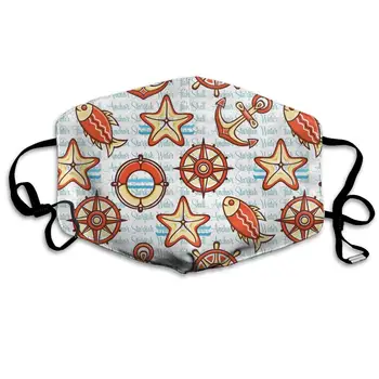 

Fish Shell Anchor Starfish Washable Reusable Mask, Cotton Anti Dust Half Face Mouth Mask For Kids Teens Men Women With