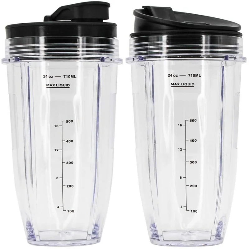 2 Packs 24OZ Replacement Blender Cups With Sip Flip Top Lids For Nutri Ninja Blenders