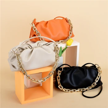 

Bag For Women Soft Leather Hobos Bag Thick Chain Shoulder Dumpling Cross body Bag Luxury Handbag And Purse Women Clutches