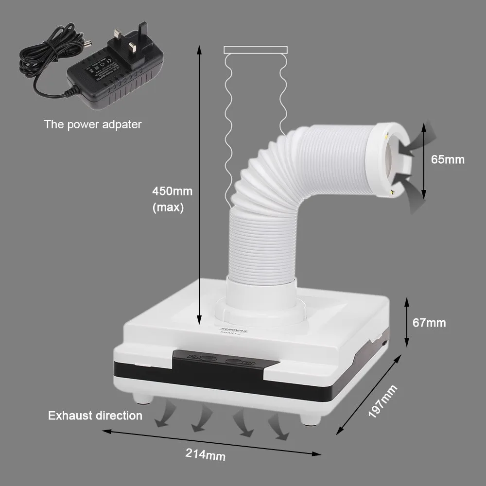

60W Nail Fan Nail Dust Collector Vacuum Cleaner Dust Extractor Manicure Machine w/ 3 LED Lights Strong Suction 3 Vents