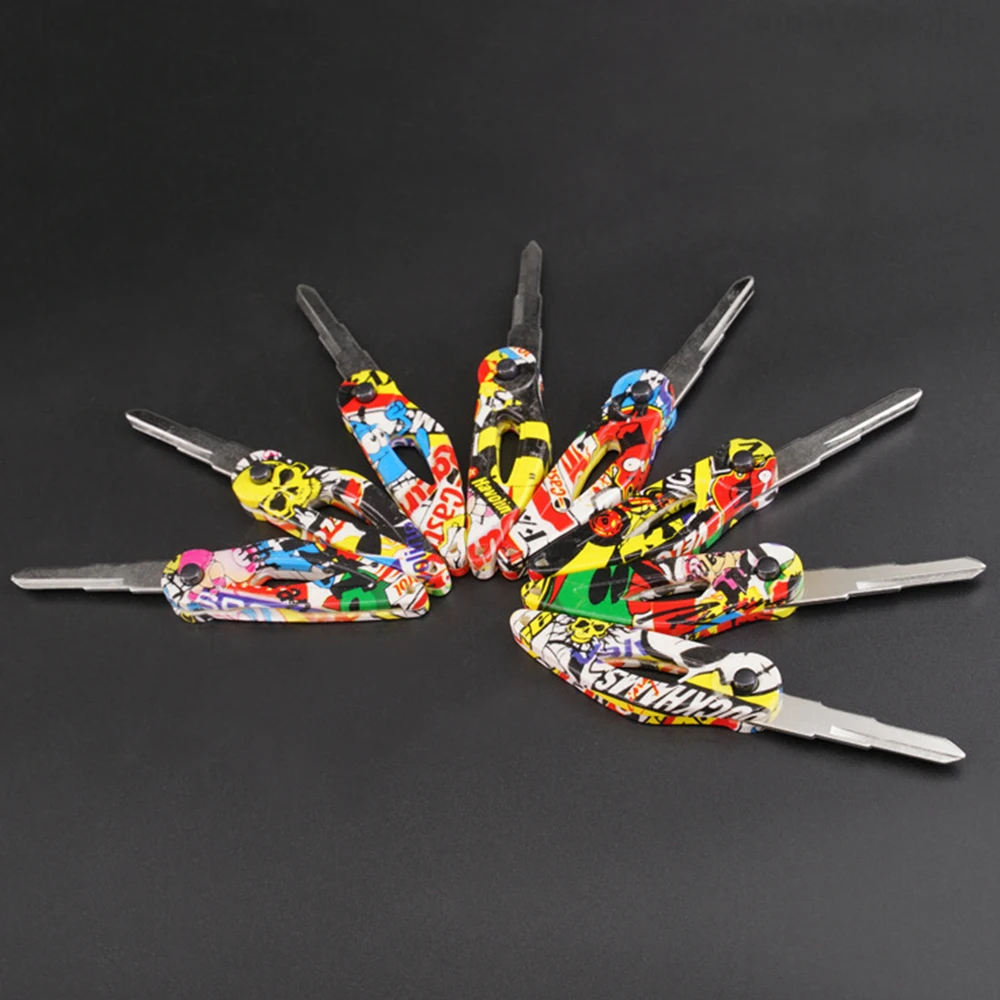 Motorcycle Remodel Keys Embryo Graffiti folding Key Head Automatic Bouncing Keychain Car Key Blanks for Motorcycle Motorbike