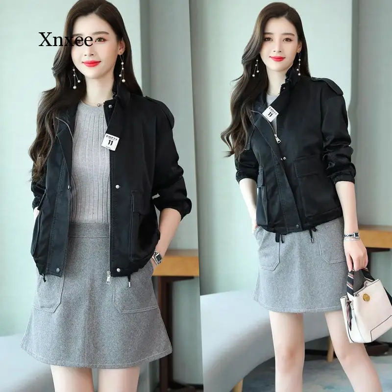 Leather Jackets for Women Green Black PU Leather Spring Autumn Women's Coat Jacket short Motorcycle Clothing punk vintage loose