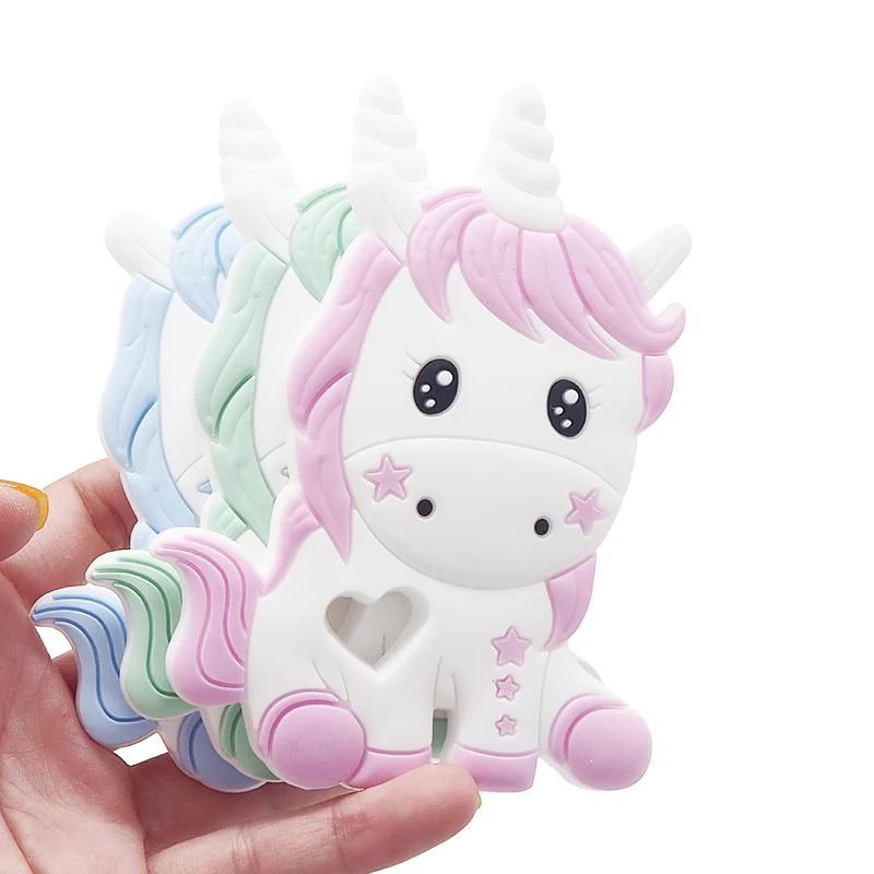 Chenka 5 개 실리콘 유니콘 Teether 귀여운 동물 Teether DIY 간호 씹는 Teether 체인 펜던트 목걸이 장난감