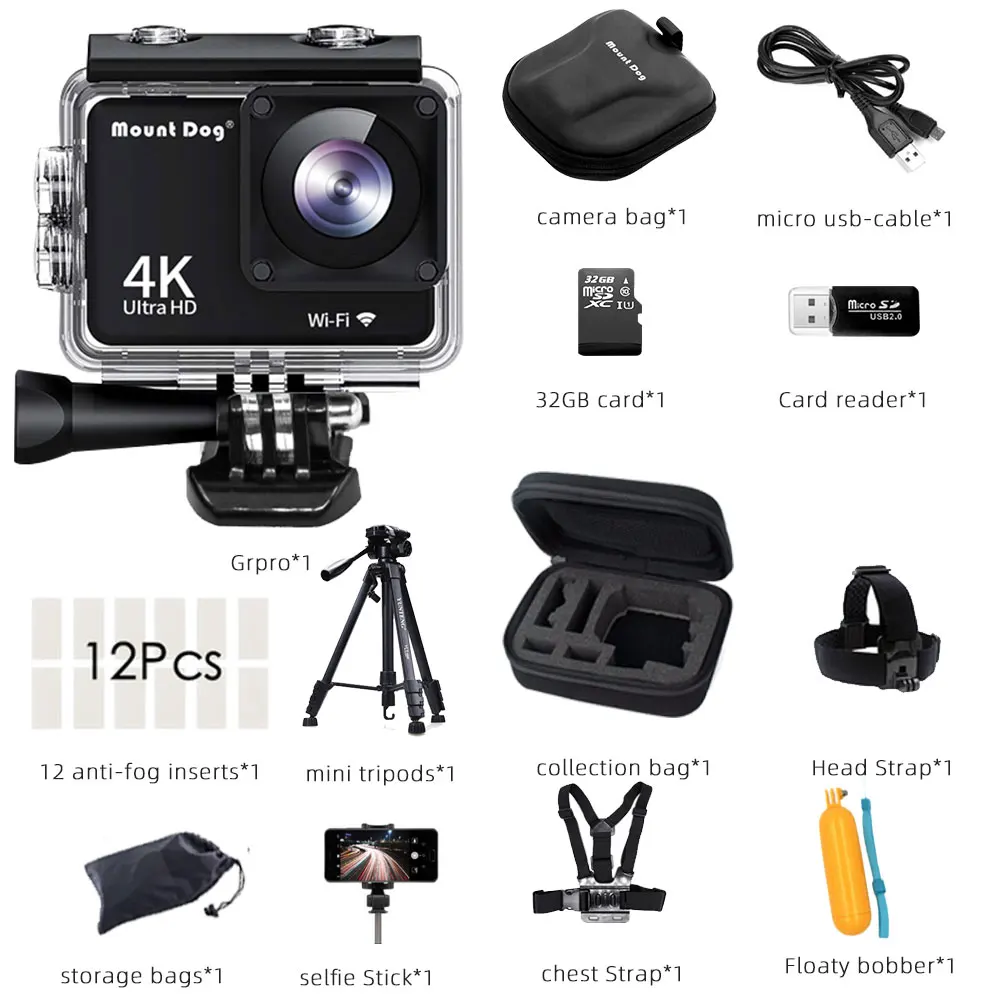 Option 7 Mount tdog 4K экшн-камера HD с Wifi спортивная водонепроницаемая камера s видео Запись 30 FPS подводная камера - Цвет: Option 7