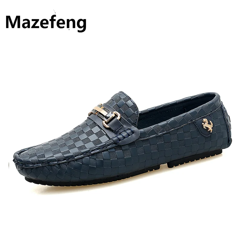 

Mazefeng New Men Casual Shoes Embossed Leather Moccasins for Men High Quality Slip on Flats Loafers Fashion Buckle Driving Shoes