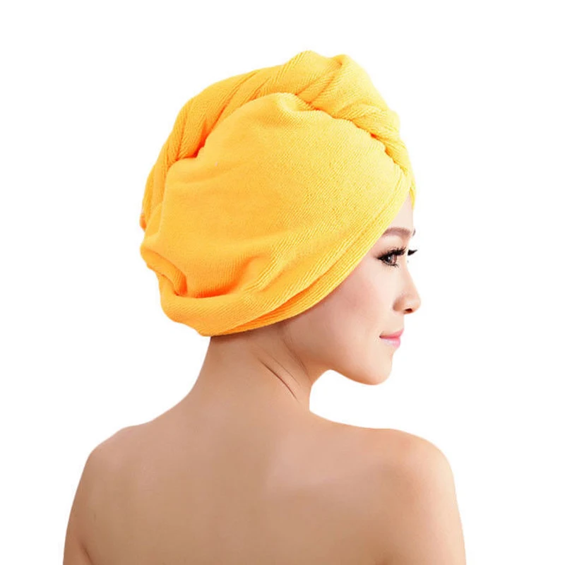 8 цветов кораллового бархата сухие волосы банное полотенце из микрофибры Быстрый тюрбан для сушки супер абсорбирующие женские волосы кепки обертывание с кнопкой утолщаются - Цвет: Orange