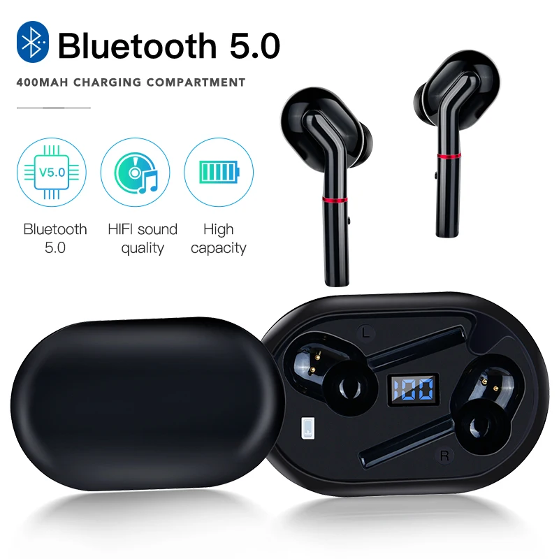 

YABA LED Disinfection Bluetooth Headset Power Display TWS Rotating Cover Portable Earphone With Rope Auto Pairing Wireless