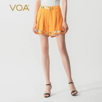 

Voa36mm silk heavy weight printing and collage medium waist button micro elastic skin friendly casual pleated hot K1113