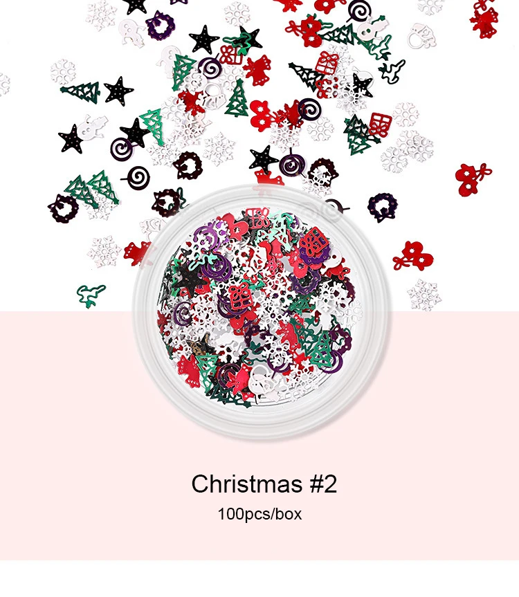 Christmas 2 1 коробка, модный качественный Металлический Блестящий рождественский снежинка, блестки для ногтей, металлический художественный амулет, 3D маникюрные принадлежности для ногтей, украшения - Цвет: Christmas 2