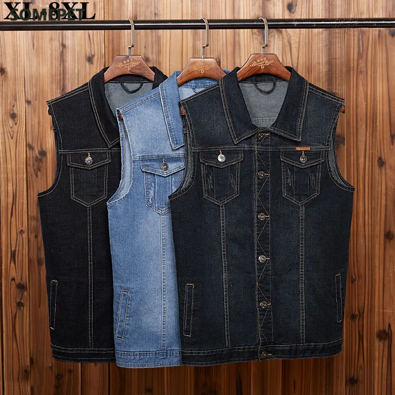 

5XL 6XL 7XL 8XL New Men's Denim Vest Fashion Casual Classic Style Slim Fit Vest Jeans Jacket Coat Male Blue Black Gray