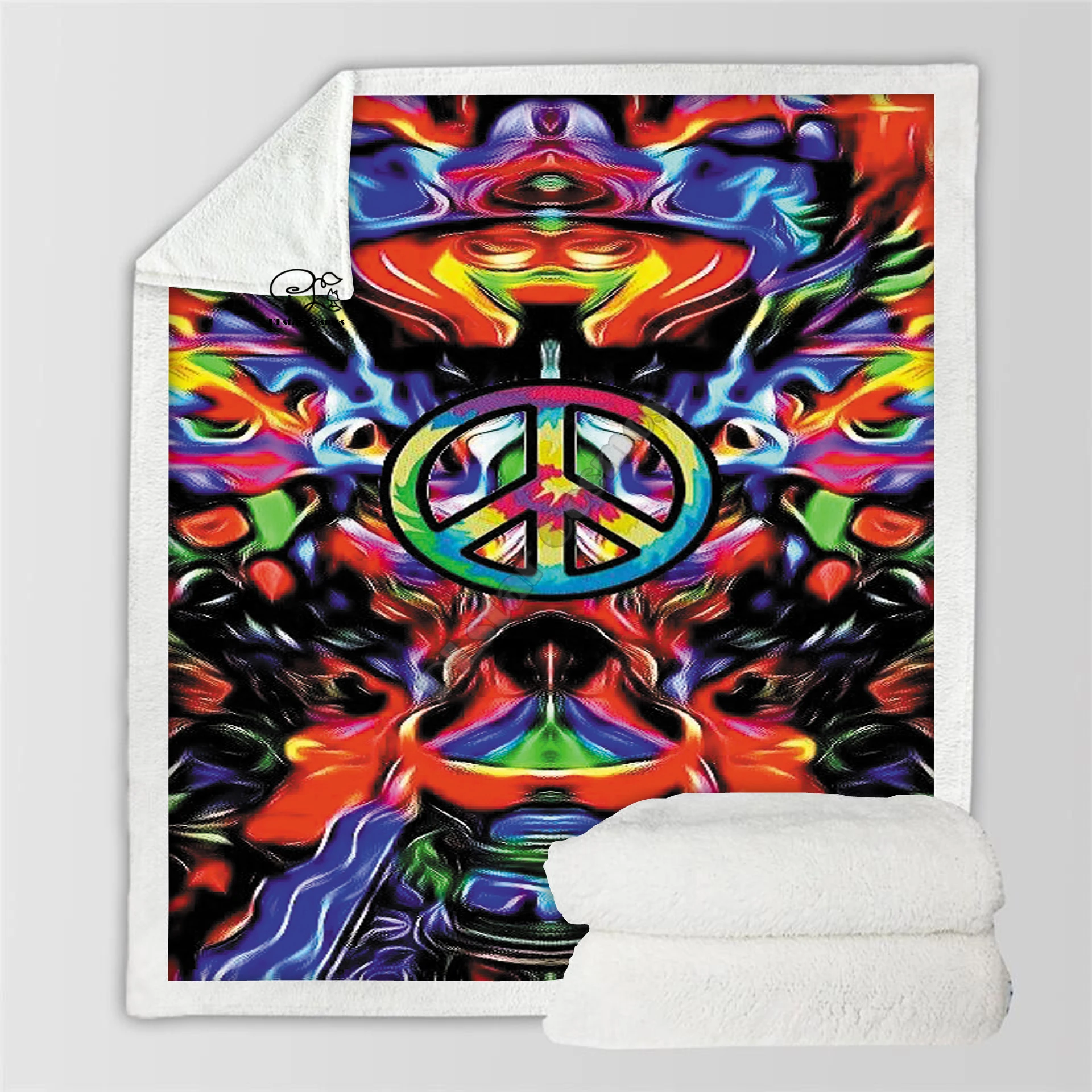 

Plstar Cosmos Hippie Peace And Love Psychedelic funny Blanket 3D print Sherpa Blanket on Bed Home Textiles Dreamlike style-2