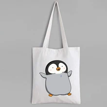 Kawaii Penguin Tote Bag Custom Shopping Bags with Logo Animal Prints Canvas Tote Bag Eco Friendly Products Penguin Purses Cute