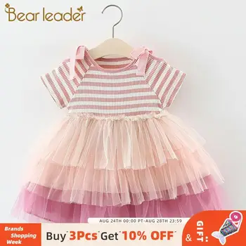 

Bear Leader Girls Dresses 2020 Girl Birthday Dress Newborn Baby Summer Princess Cupcake Striped Bow-Sleeve Dresses Baby Clothing